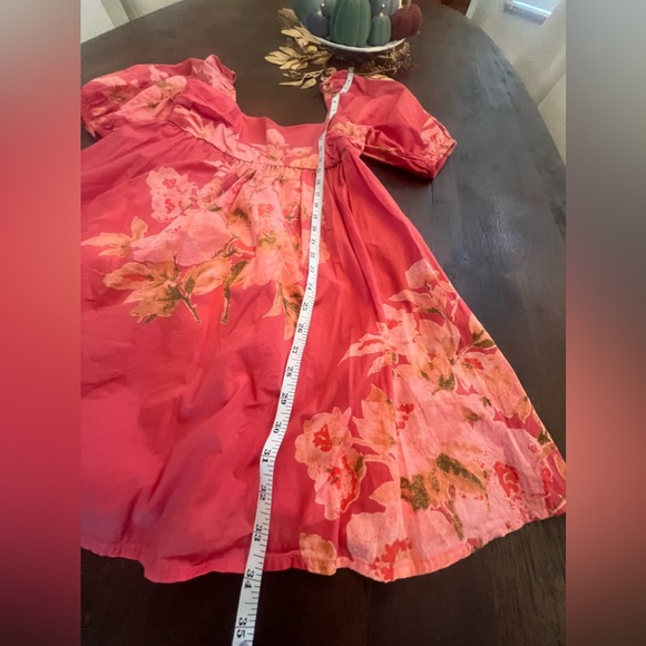 Free People puff sleeves, elastic back, mini dress, pink floral, cotton, easy - Picture 7 of 11